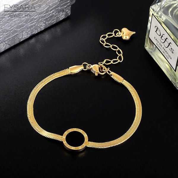 

fysara fashion gold color flat snake chain bracelets for women jewelry roman numeral charm bracelets party trendy jewelry 2020 sqcvny, Black