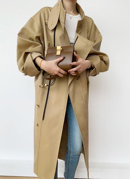 

women trench 2020 autumn new large-profile loose black trench cotton coat1, Tan;black