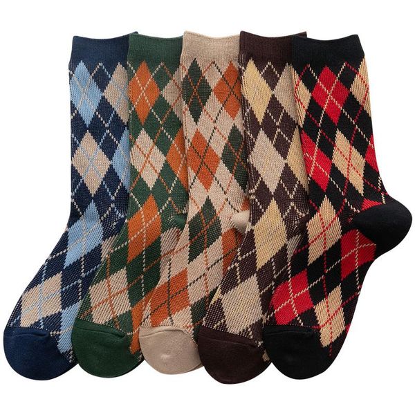 

socks & hosiery preppy style cotton lattice pattern mid tube for men women autumn winter breathable soft ladies pile nice gifts 2021, Black;white