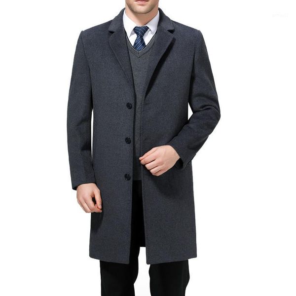 

men's wool & blends 2021 full winter for male long overcoat cashmere x-long jackets casual mens blend suit collar coats 3xl 4xl1, Black