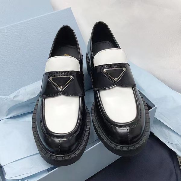 

patent leather luxury designer high end casual flat shoes metal buckle black white 4.5cm women platform lefu shoes 35 -41 big size factory s