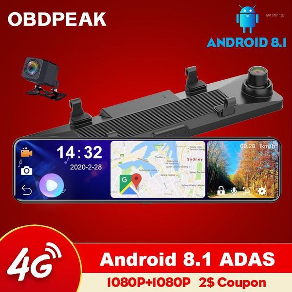 

obepeak 12" ips car dvr rearview mirror 4g + rom 32g android 8.1 wifi 3 split screen adas dual dash cam car video recorder1