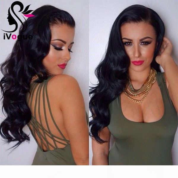 

virgin human hair full lace wig brazilian body wave lace front wigs unprocessed remy hair wavy glueless human hair wig grade 6a, Black;brown