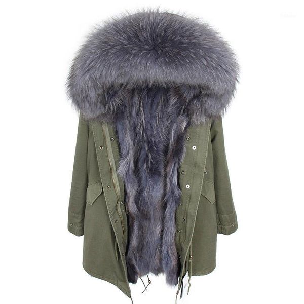 

2020 long winter jacket women outwear thick parkas raccoon natural real fur collar coat hooded real warm fur liner big size1, Black