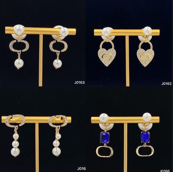 

luxury designer tassels stud earrings big pearl s925 silver needle retro copper jewelry for women party 6 style with gift box packing, Golden;silver