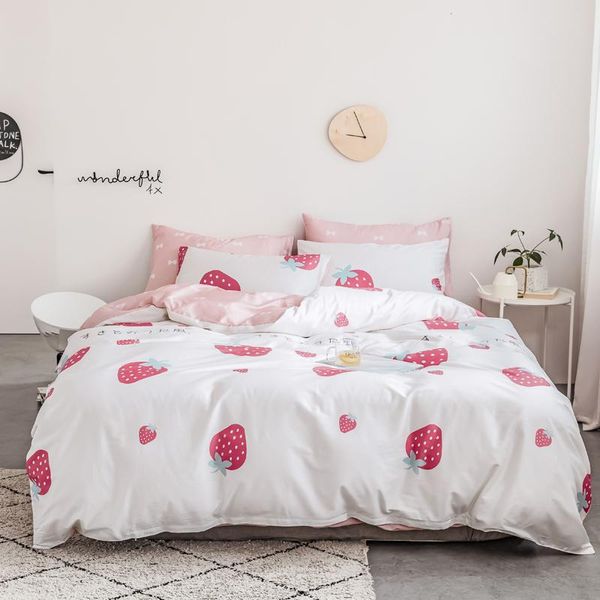 

bedding sets strawberry cherry orange pineapple fruit print set twin  king size duvet cover bed sheets pillowcase 100% cotton