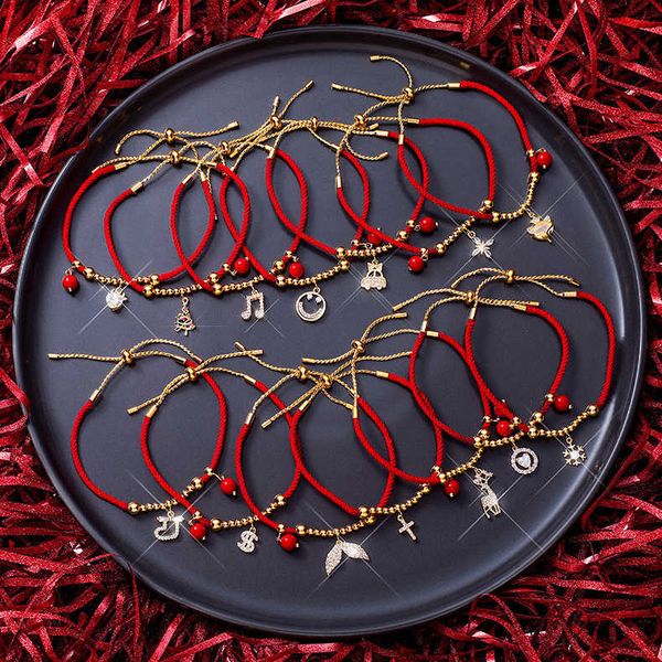 

new benmingnian bracelet: a small group weaves red string beads, fawn snowflake and fishtail can pull out the bracelet, Silver