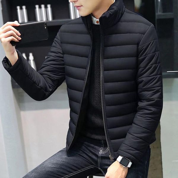 

men's down & parkas fashion cotton coat stand collar windproof outerwear solid color slim-fit zipper jacket casual charming male clothi, Black