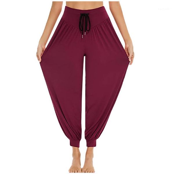 

yoga outfits womens pants solid-color drawstring waist casual harem loose leggins women fitness gym jogging sweatpants #lr21, White;red