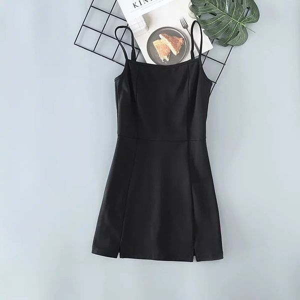 

women's dress summer new style flat mouth sling slim hip skirt, Black;gray