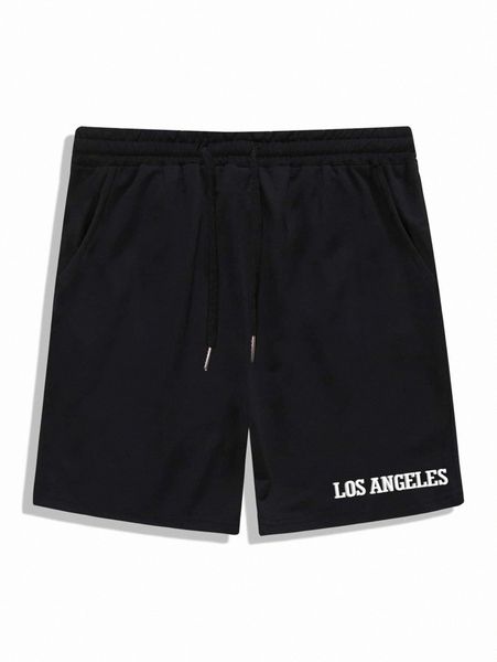 

romwe guys letter graphic drawstring shorts i6vv#, Black