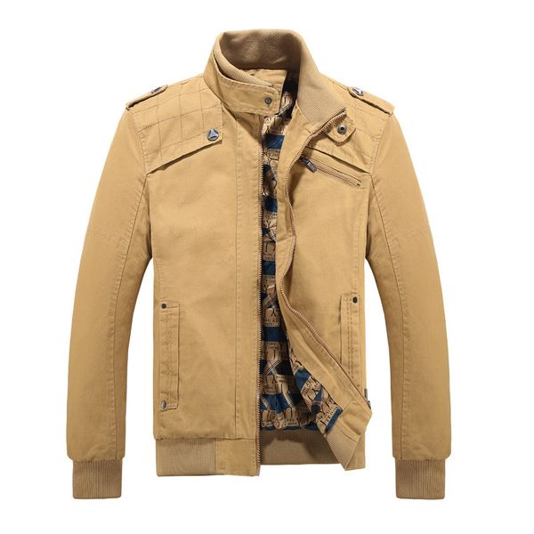 

2021 the new new men's man-made multi-pocket mandarin cotton zip collar comfortable man's jacket outdoors turtleneck, Black;brown