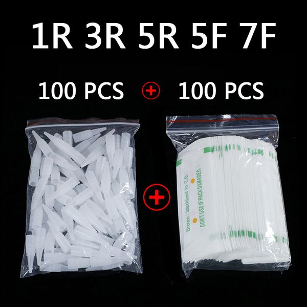 

100pcs 1r 3r 5r 5f 7f pmu needles + needle tips disposable sterilized professional tattoo needles for permanent makeup eyebrow