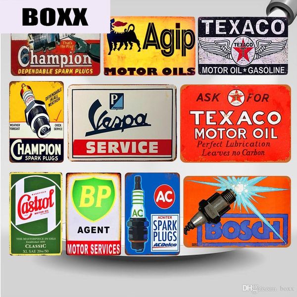 

2020 champion spark plugs vintage metal signs vespa motor oil gas service iron plates garage pub art painting posters home decor wy20 hot