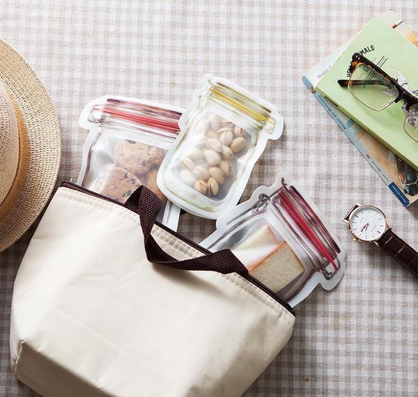 

500pcs reusable food storage zipper bags mason jar shape snacks airtight seal food saver leak-proof bags kitchen jllded yummy_shop