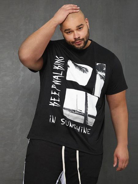 

extended sizes men slogan & picture print tee g6pg#, White;black