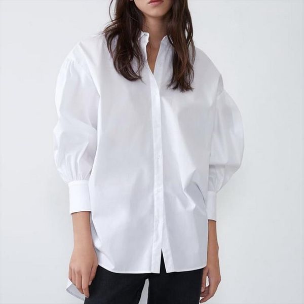 

stylish women long shirt autumn 2020 new fashion white and black blouse modern lady loose long sleeve shirts