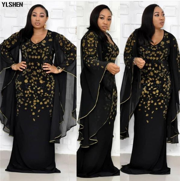 

african dresses for women dashiki african clothes bazin broder slim ruffle sleeve gold sequin embroidery africa skirt dress1, Red