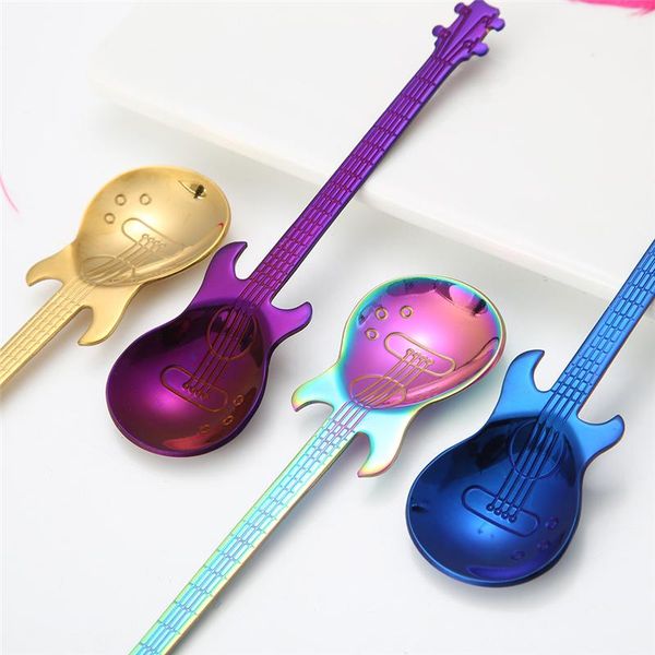 

1pc stainless steel cartoon guitar spoon creative milk coffee spoon ice candy teaspoon accessories h bbybgb