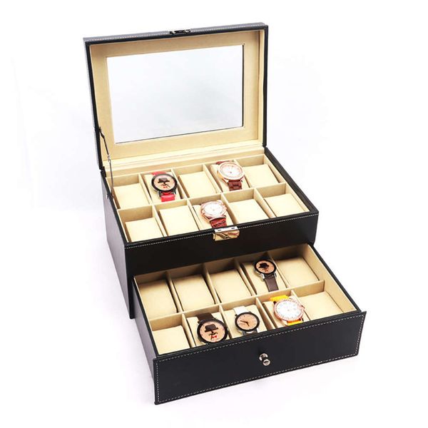 

bit double 20 watch large box capacity household jewelry collection and arrangement box jewelry storage box, Slivery;brown