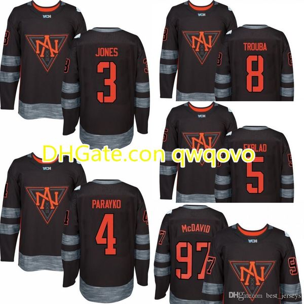 

men's 97 mcdavid 3 jones 4 colton parayko 5 aaron ekblad 8 trouba 2017 world cup of north america hockey olympics game jersey, Black;red