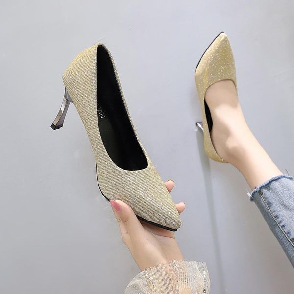 

fashion high heels 2021 spring new stiletto pointed sequins women's shoes comfortable casual wedding shoes party, Black