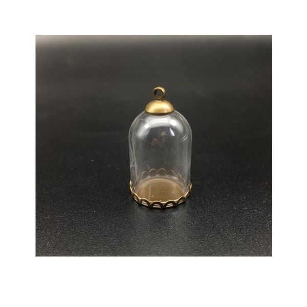 

100set 25*18mm bell tube glass jar with bronze setting tray beads cap set glass vials pendant craft display jewelry bbypht, Black