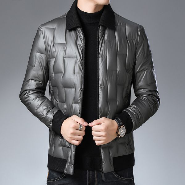 

2020 winter new men's lapel solid color fashion casual warm padded down jacket, Black