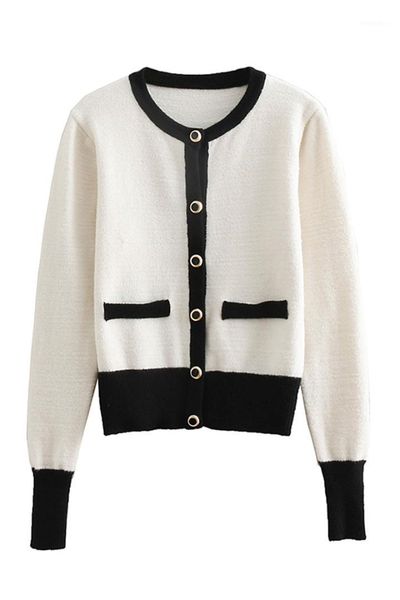 

retro jacket women's 2018 autumn and winter new ladies soft touch sweater knit cardigan black sweater white1, White;black