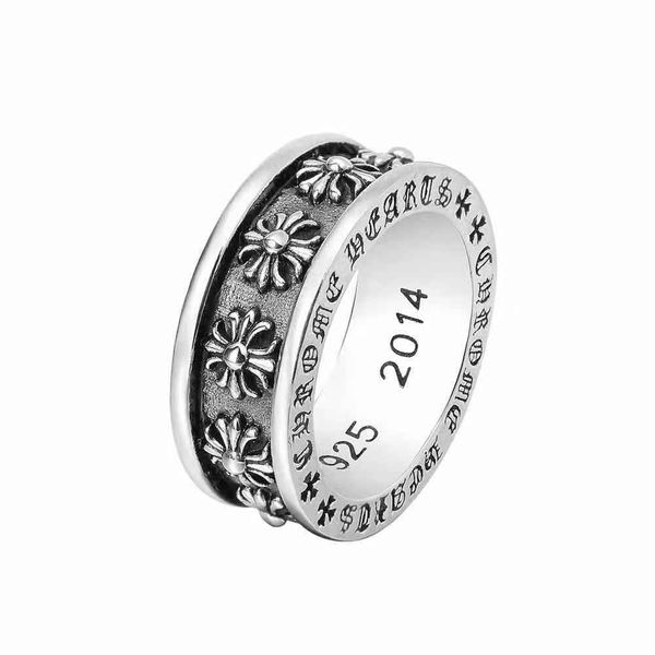 

fashion silver brand chrom hearts retro cross band rings men's stainless steel hip hop rock male jewelry rings accessories original box