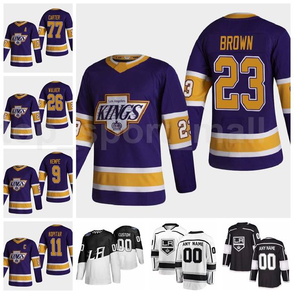 

los angeles kings reverse retro 73 tyler toffoli jersey ice hockey 23 dustin brown 9 adrian kempe 26 sean walker 46 blake lizotte, Black;red