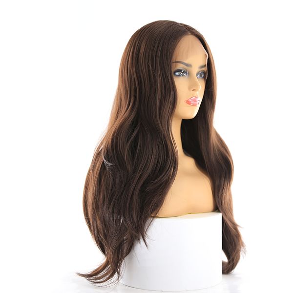 

costume accessories natural brown long wavy synthetic lace wigs 27 inches natural wave hair for women daily party middle part hairstyle wig, Silver