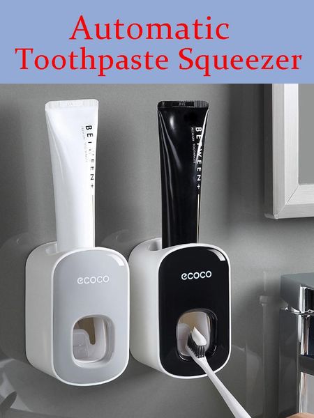 

bath accessory set hanging toothpaste squeezer household waterproof wall-mounted automatic dispenser bathroom punch-toothbrush rack