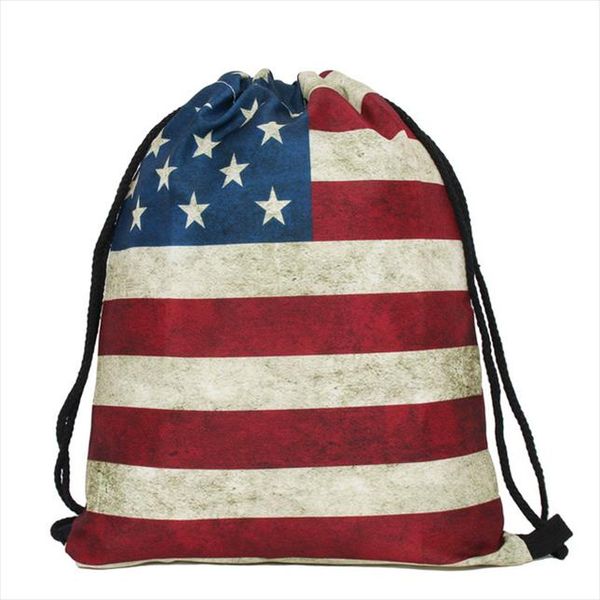 

3d печатные студенческие ученые ученые урочные сумки drawstring hot sale сша американский флаг рюкзак