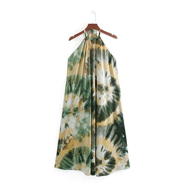 

new tie dye printed halter dress, Black;gray