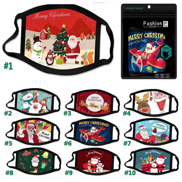 

fashion christmas face masks printed xmas mask anti dust fog snowflake mouth cover breathable washable reusable polyester cotton fast, Black