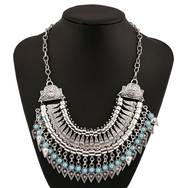 

chains choker vintage tassel bohemian ethnic boho long necklace collar coin big statement maxi women fashion 2021 jewelry, Silver