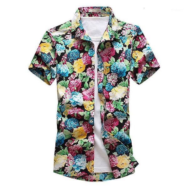 

legible summer fashion green red flower mens shirts casual slim fit floral shirt social holiday short sleeves shirt men 5xl1, White;black