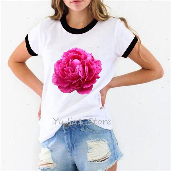 

ropa mujer 2021 vogue t shirt women red rose flower print t shirt poleras mujer harajuku shirt tumblr tee femme, White