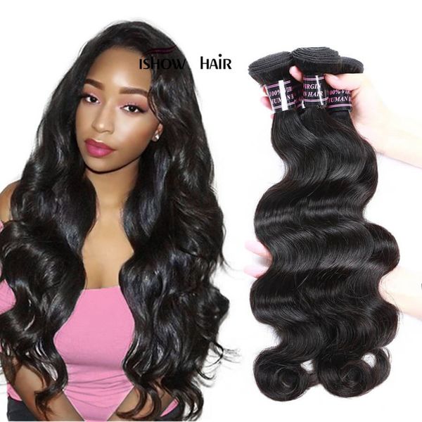 Ishow Mink Brazilian Human Human Bundles 3 pcs corporal onda cabelo trama atacado peruano extensões malaias para mulheres todas as idades 8-28inch cor preta natural