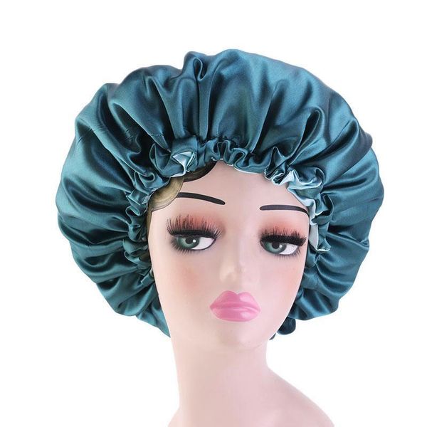 Top Sell Custom Women's Hair Beauty Large Satin Double Layer Thick Hood Hood Bonnet con coulisse per Soft Sleeping Cap Tinta unita