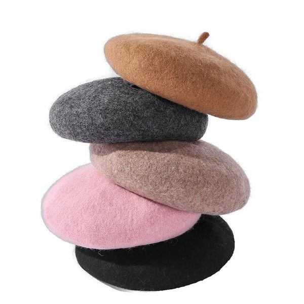 

upgraded wool bud hat new korean versatile solid woolen beret women's autumn and winter warm painter's hat, Blue;gray