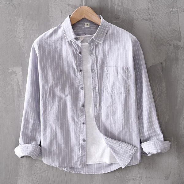 

men's casual shirts men's spring autumn fashion japan style striped turn down collar mens single breasted cotton pockets simple 1, White;black