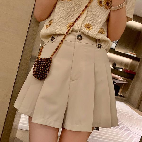 

mishow 2020 summer shorts skirts women casual mini solid short trousers fashion pleated bottom female clothing mx20b2247, White;black