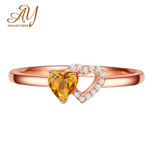 

cluster rings anillos yuzuk heart 925 sterling silver citrine gemstone wedding engagement rose gold ring bands fine jewelry, Golden;silver