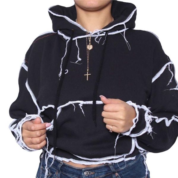 

2020 fashion trend women's long sleeve hooded pocket solid color autumn spring new casual stylish hoodies sweatshirts, Black