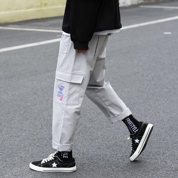 

fashion harajuku men pants hip hop streetwear men's multi pockets cargo harem pants casual male track joggers trousers1, Black