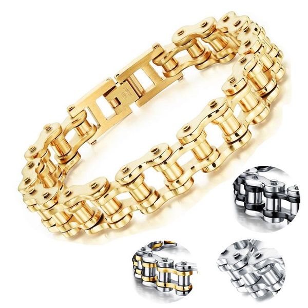 

punk stainless steel bracelets men biker bicycle motorcycle chain man bracelets & bangles 2020 fashion jewelry charm gifts, Black