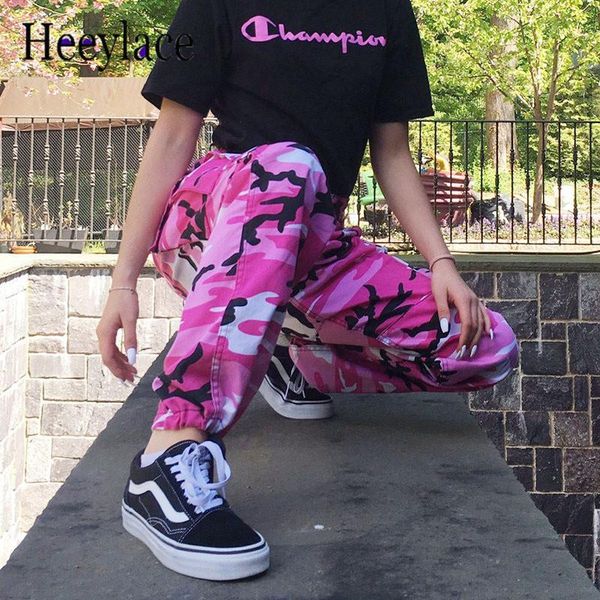 

streetwear pink camouflage pants women loose high waist pant girl orange camo pants trousers female cargo harem pants1, Black;white