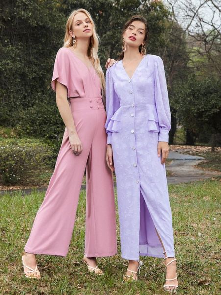 

1pc pleated batwing sleeve solid jumpsuit v5gd#, White